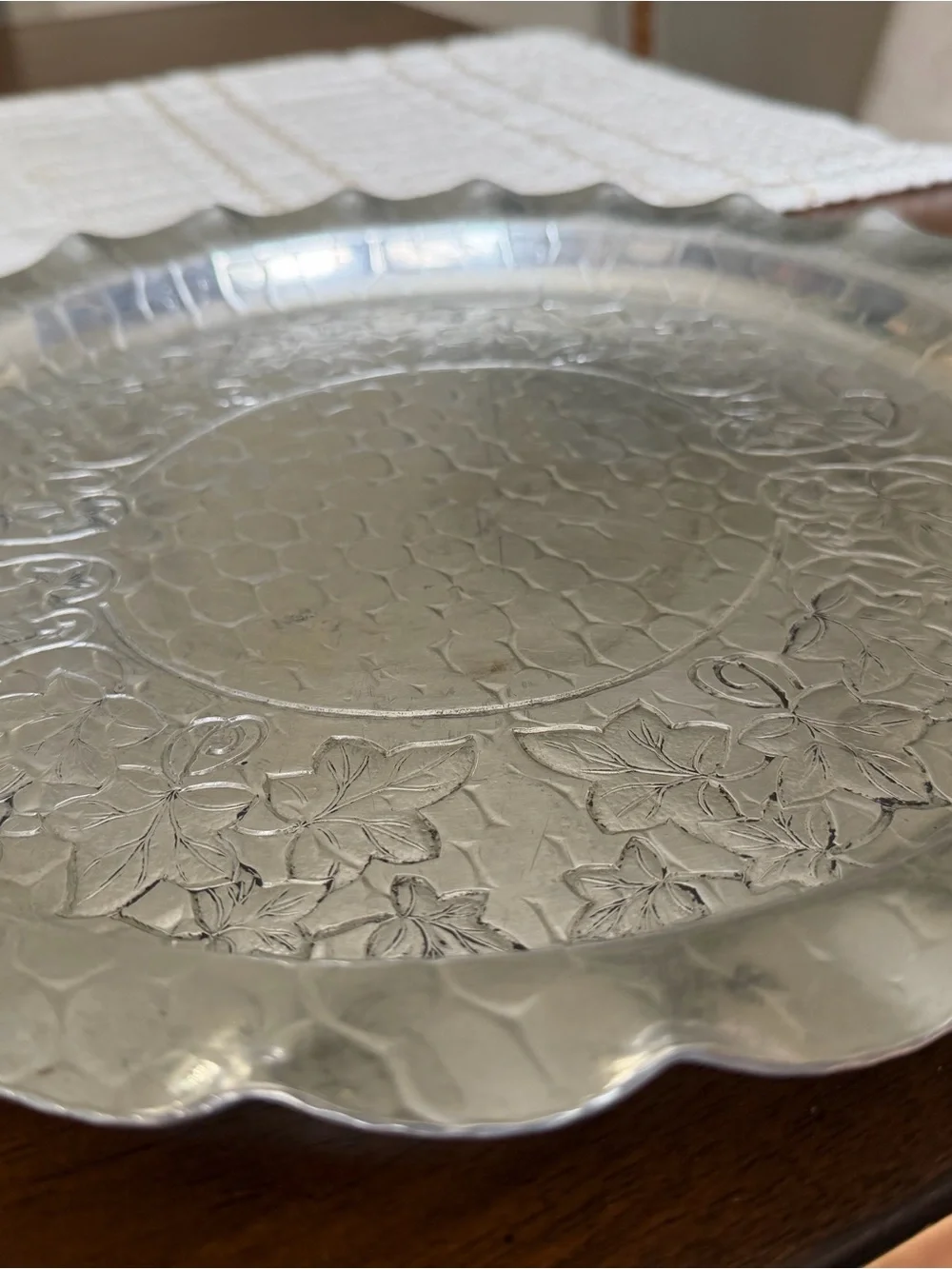Vintage Mid-Century Hammered Aluminum Serving Tray.